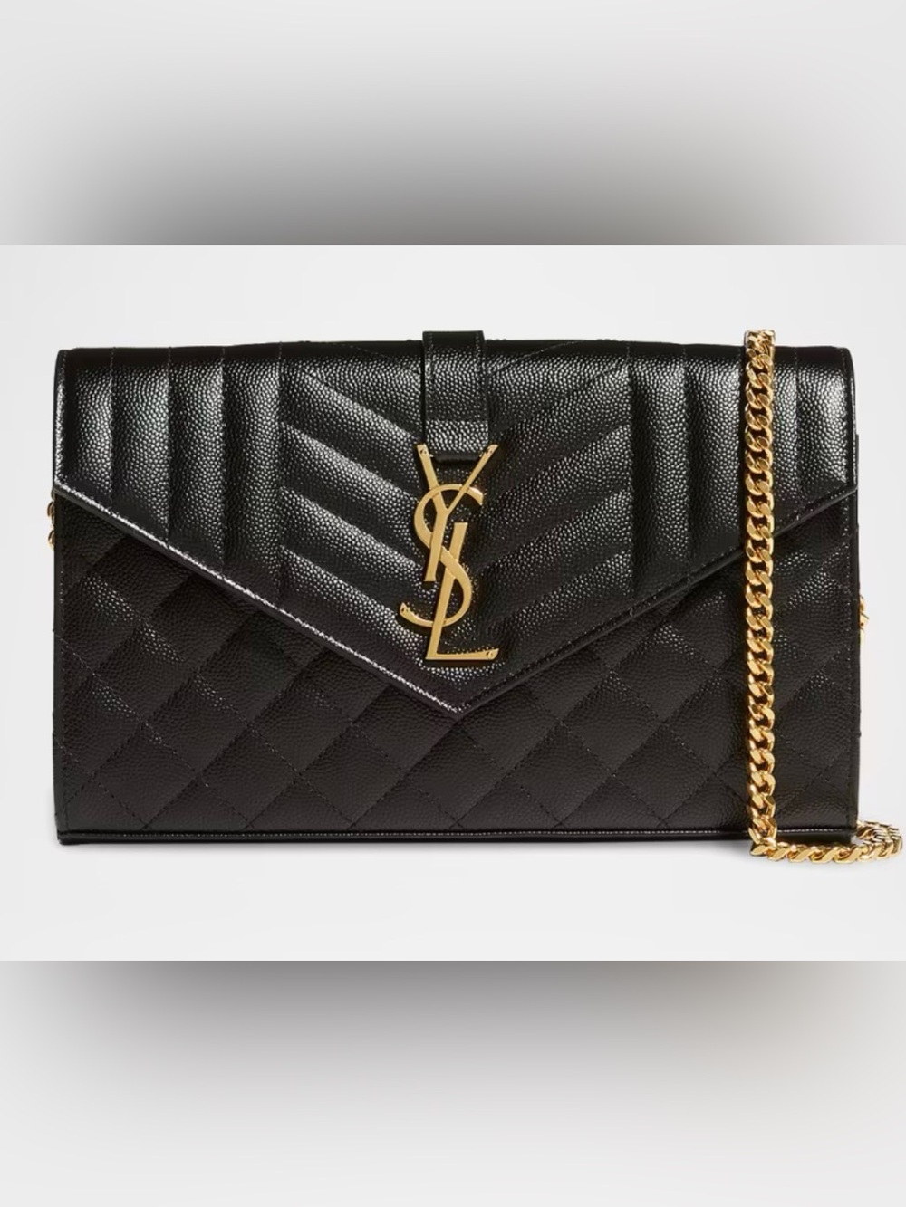 Authentic Saint Laurent Envelope Triquilt YSL Purse in Grained Leather